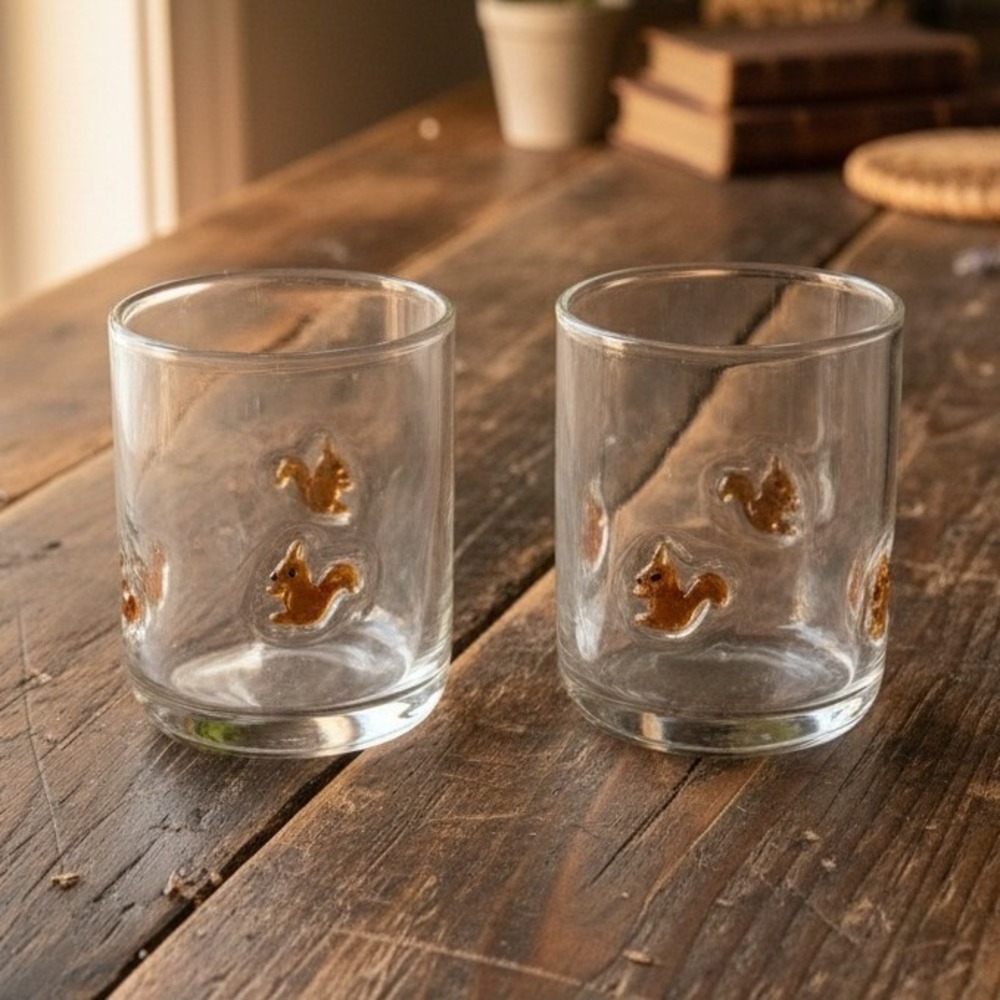 Anthropologie Icon Juice Glasses Hand Blown Squirrel